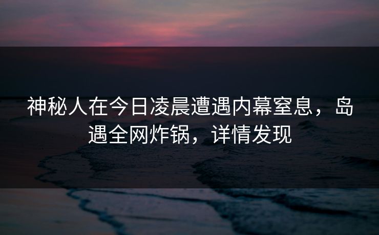 神秘人在今日凌晨遭遇内幕窒息，岛遇全网炸锅，详情发现